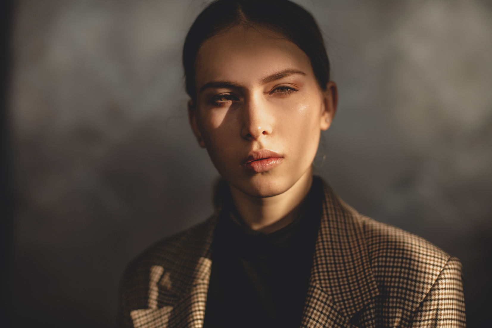 Woman in Brown Checkered Button Up Shirt